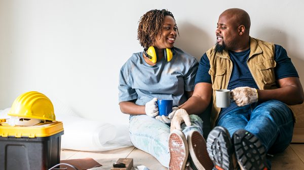 couple taking a break from building something