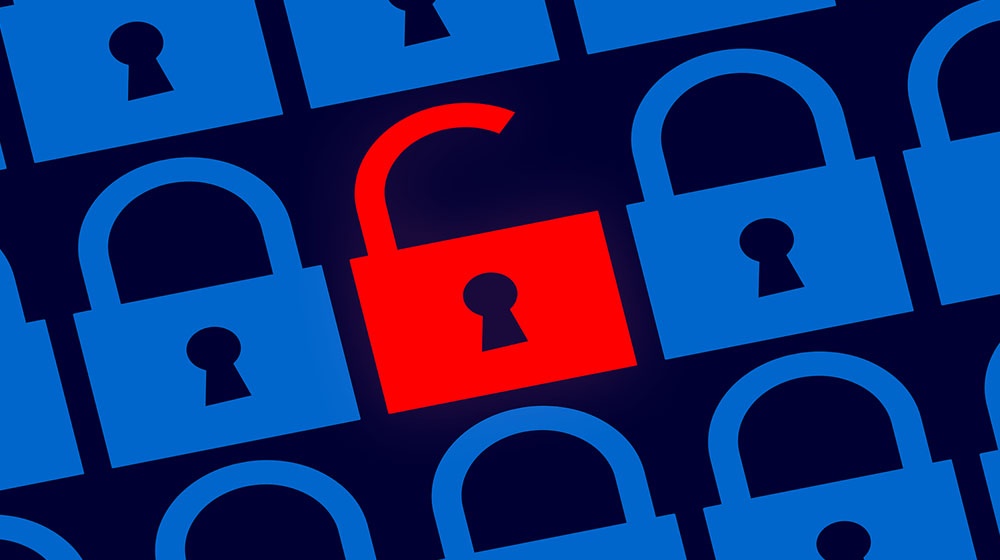 Cybersecurity red and blue padlocks