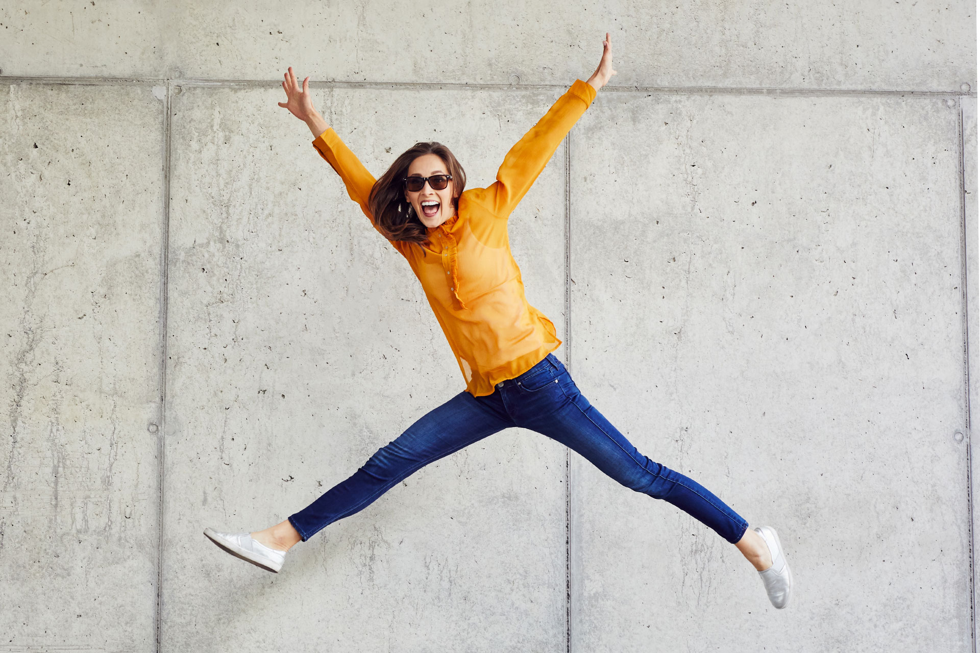 Credit union member jumping