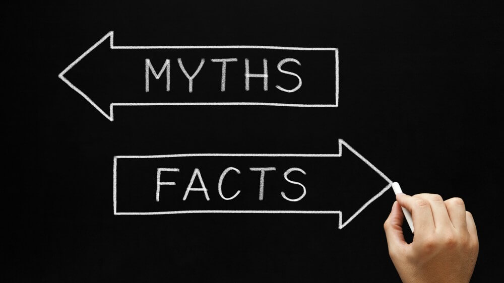 Myths and facts written on a chalkboard
